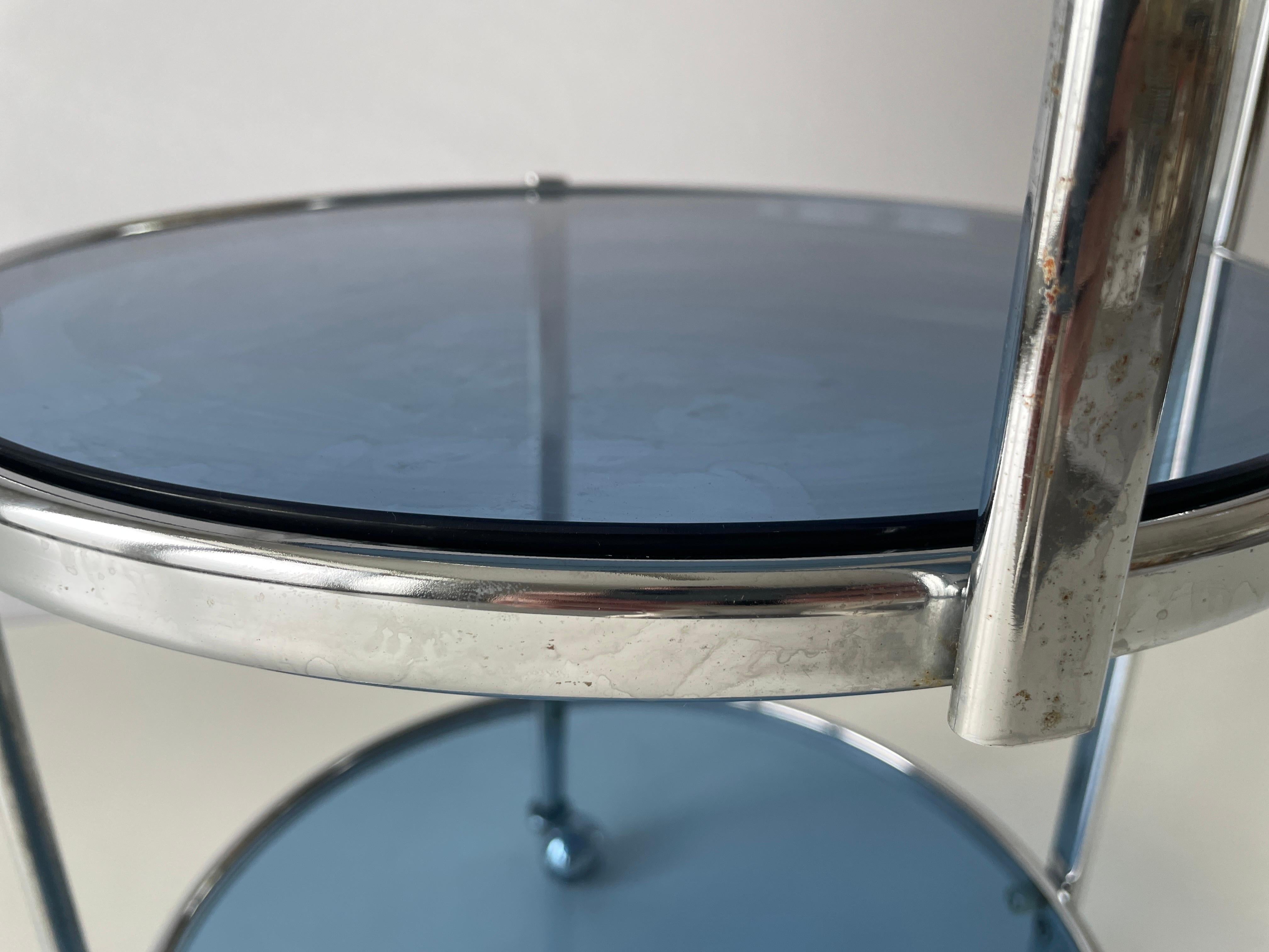 Italian Design 3-layer Chrome and Blue Glass Trolley, 1960s, Italy For Sale 4