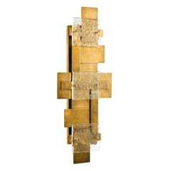 Italian Design and Brutalist Style Large Brass and Glass Wall Light