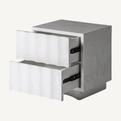 Italian Design And Brutalist Style White Concrete Stone Bedside Table