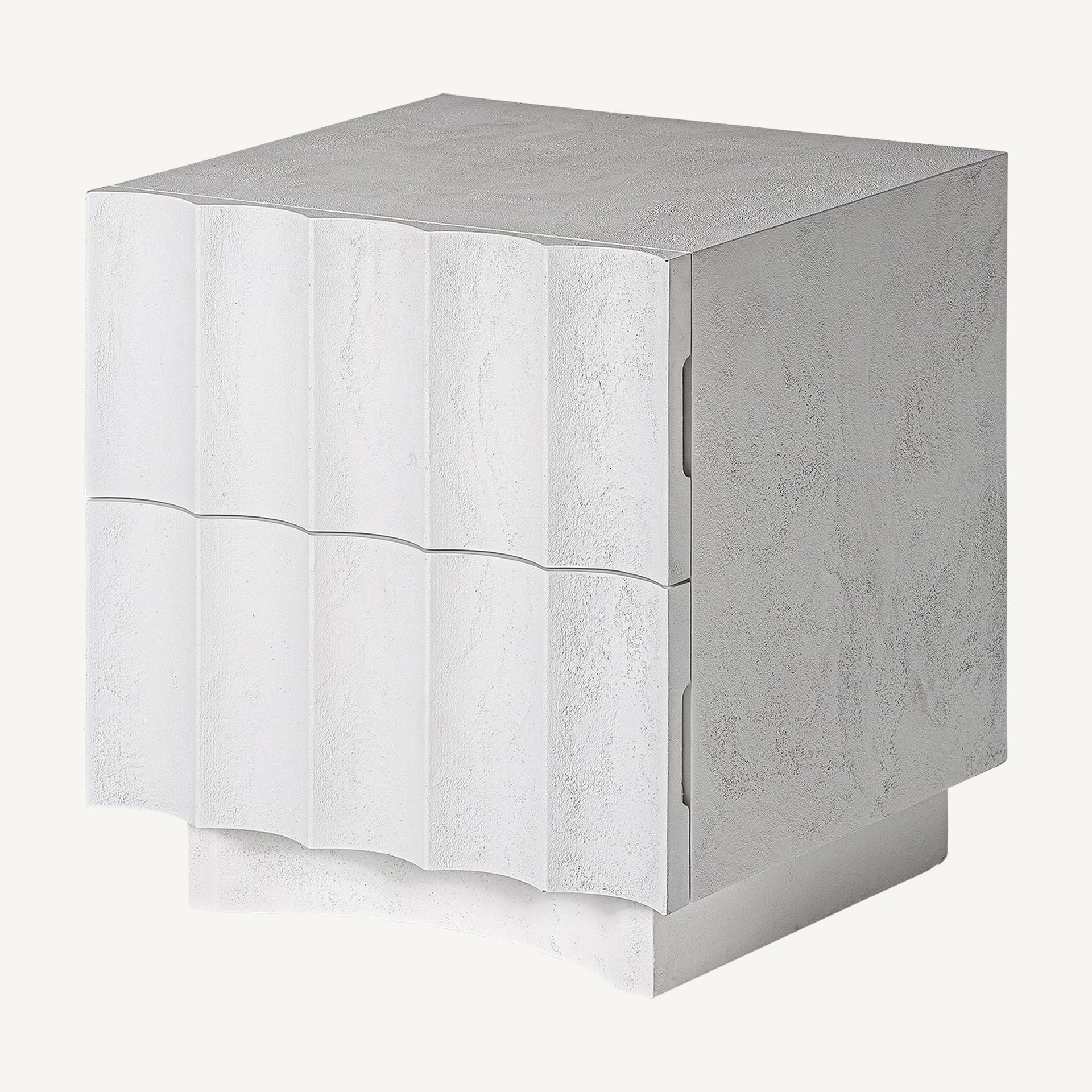 Contemporary Italian Design And Brutalist Style White Concrete Stone Bedside Table For Sale