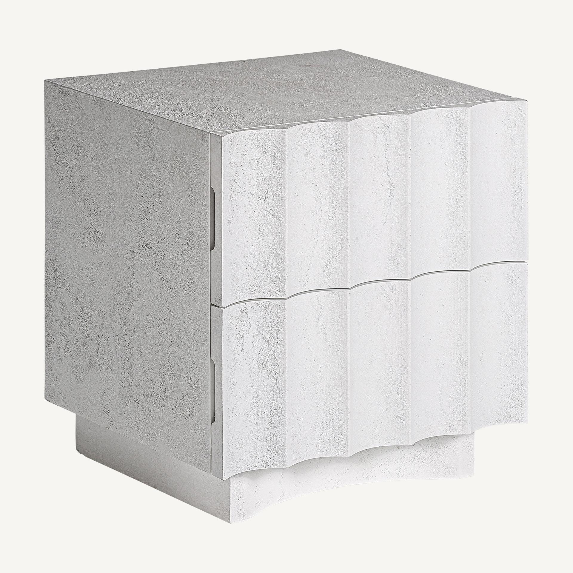 Italian Design And Brutalist Style White Concrete Stone Bedside Table For Sale 2