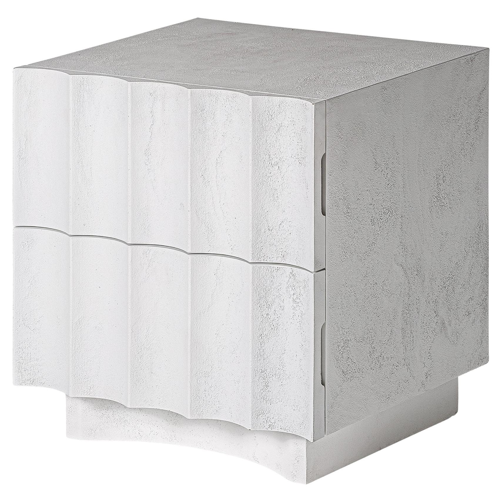 Italian Design And Brutalist Style White Concrete Stone Bedside Table For Sale