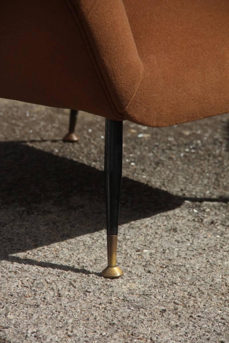 Mid-20th Century Mid-Century Italian Design Armchair 1950s Brown Feat Brass 