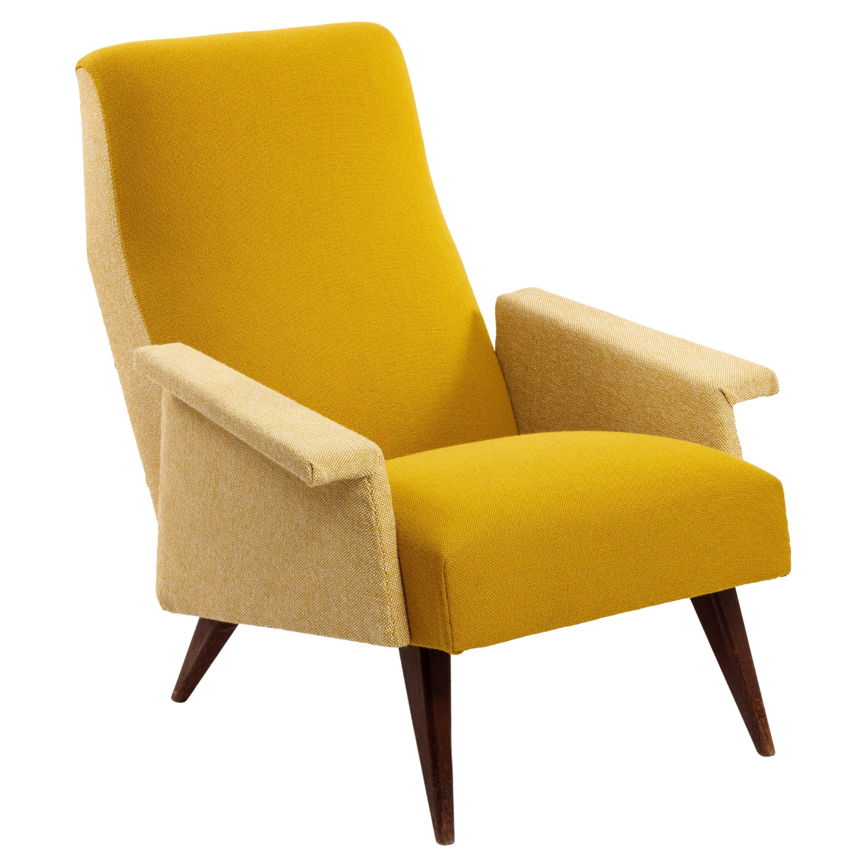 *Italian design Armchair Yellow Reupholstered For Sale