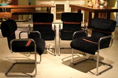 Italian Design Armchairs Faleschini Mariani Tubular Chrome and Black Upholster
