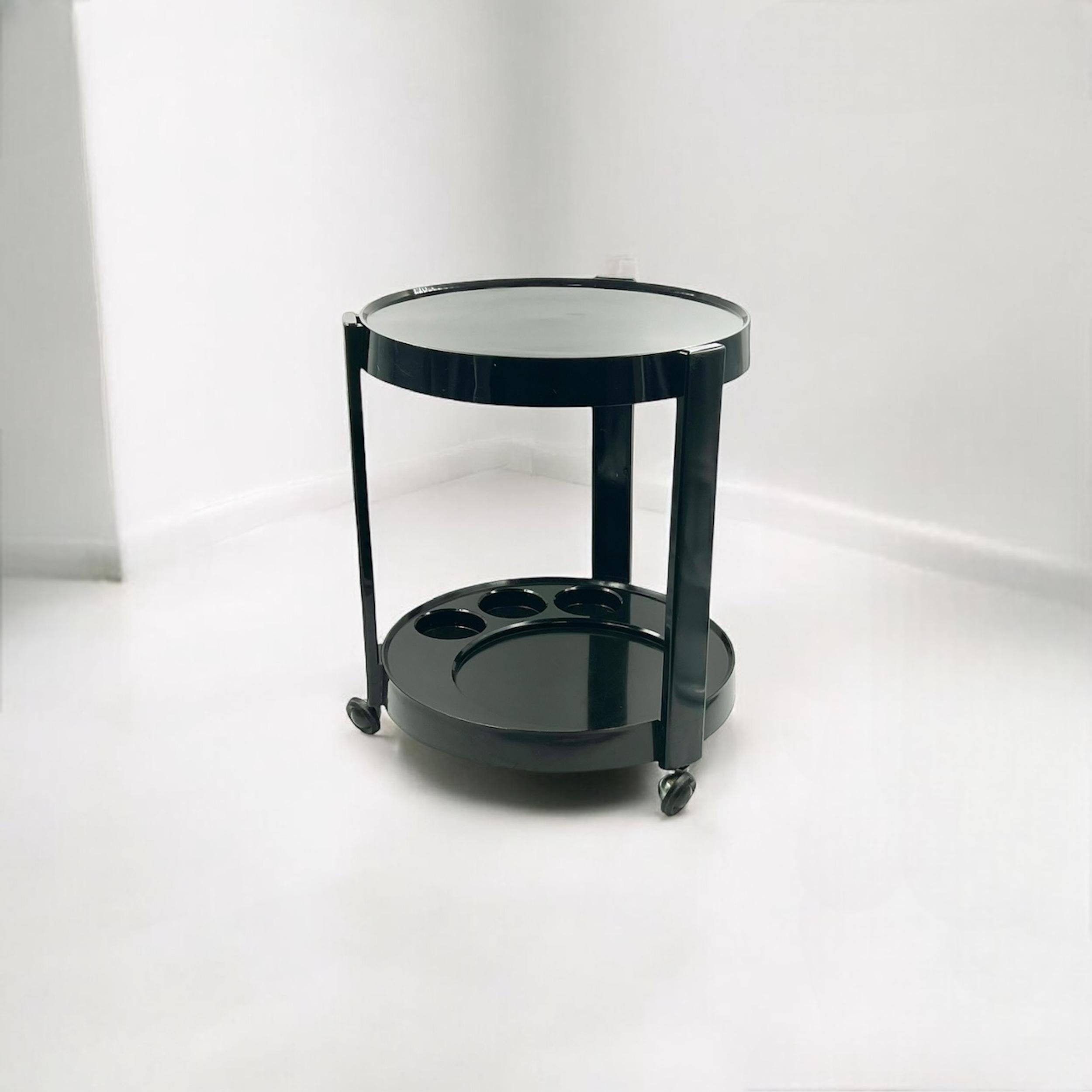 Carrito de Bar de Diseño Italiano en Negro Brillante, Años 70 en venta 5