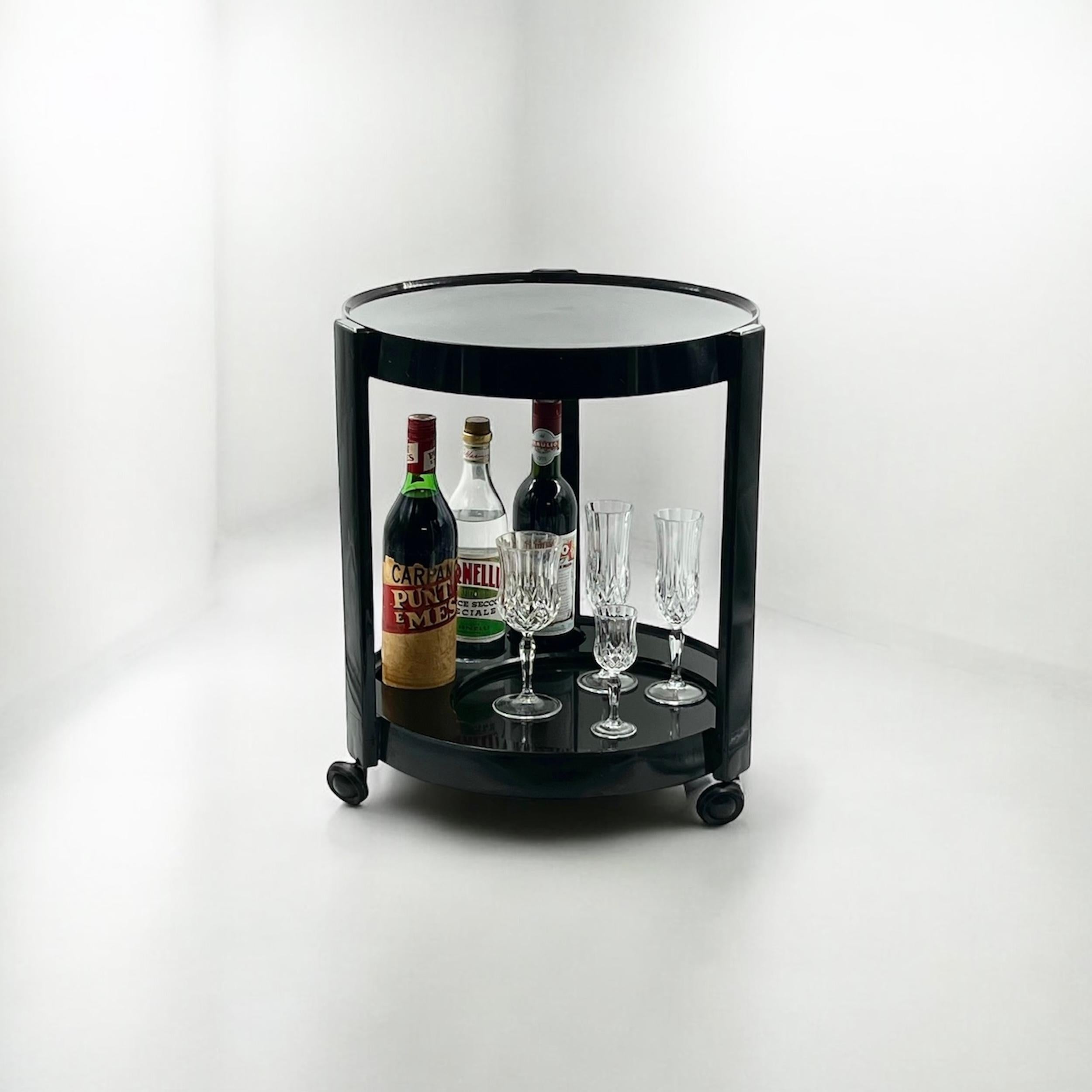 Carrito de Bar de Diseño Italiano en Negro Brillante, Años 70 finales del siglo XX en venta