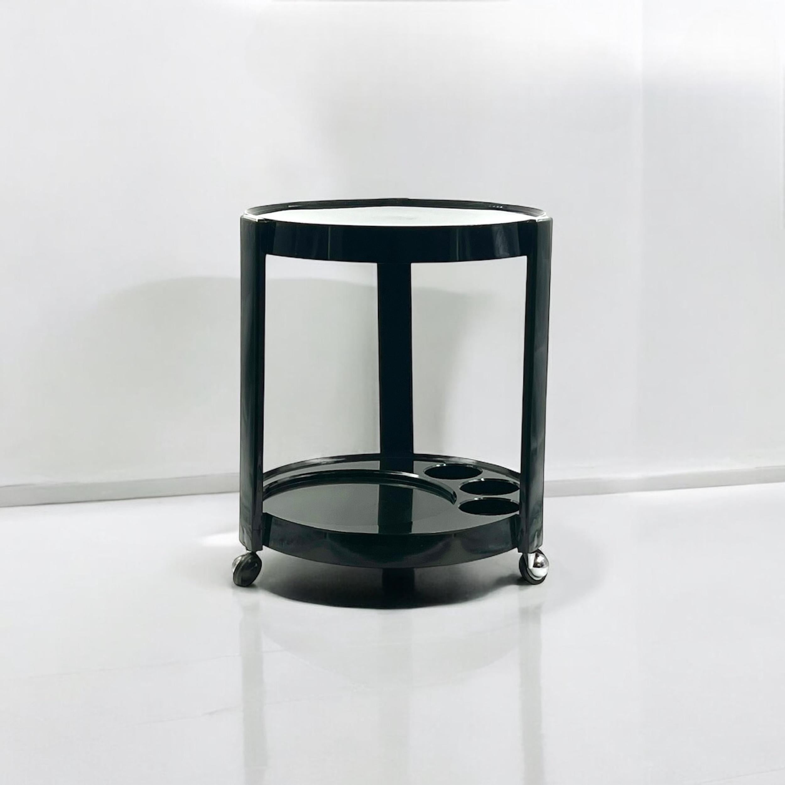 Carrito de Bar de Diseño Italiano en Negro Brillante, Años 70 Plástico en venta