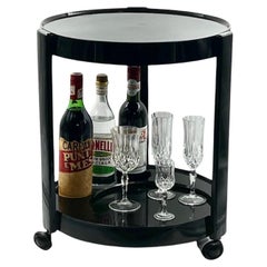 Italian Design Bar Cart Serving Trolley in Glossy Black, 1970s