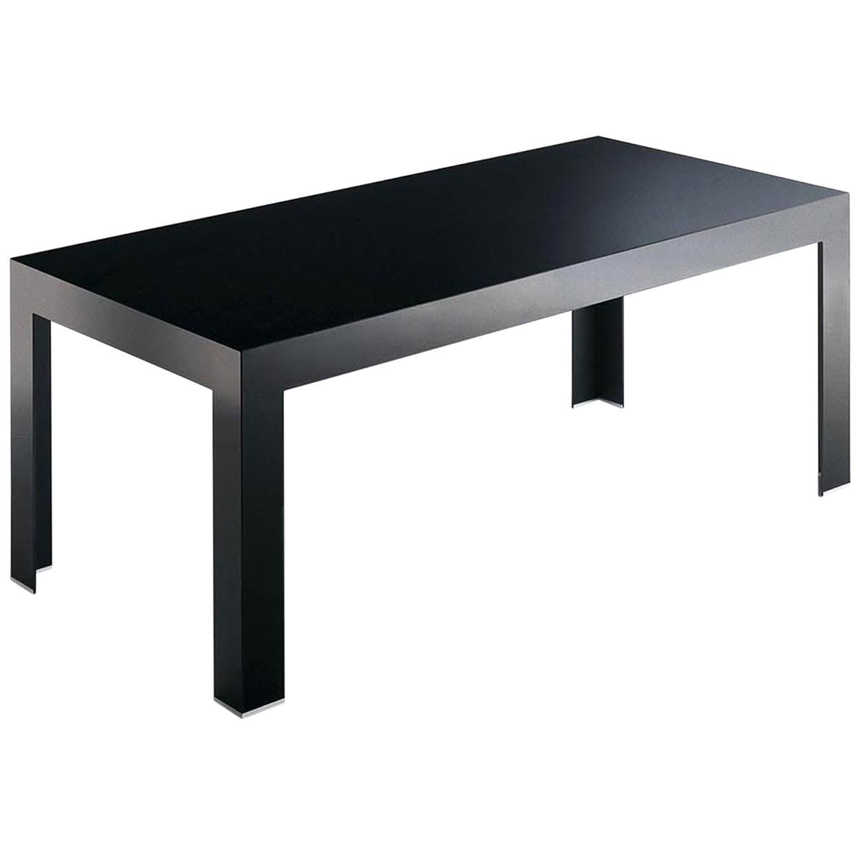Italian Design Black Glass Dining Table in Minimal Style Contemporary Production For Sale