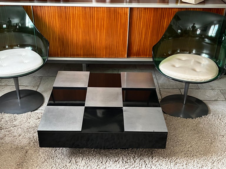 Italian Design, Black Lacquer and Brushed Steel Coffee Table Willy Rizzo 1970 For Sale 3