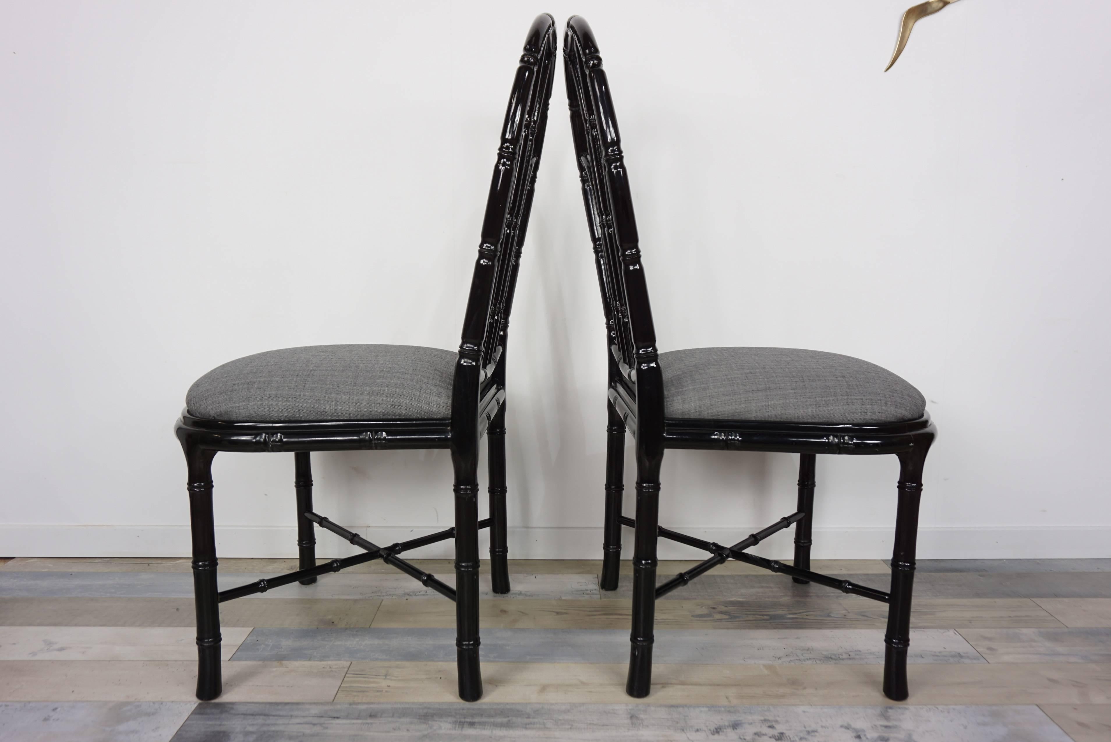 Italian Design Black Lacquered Wooden Bamboo Effect Set of Four Chairs For Sale 10