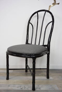 Italian Design Black Lacquered Wooden Bamboo Effect Set of Four Chairs