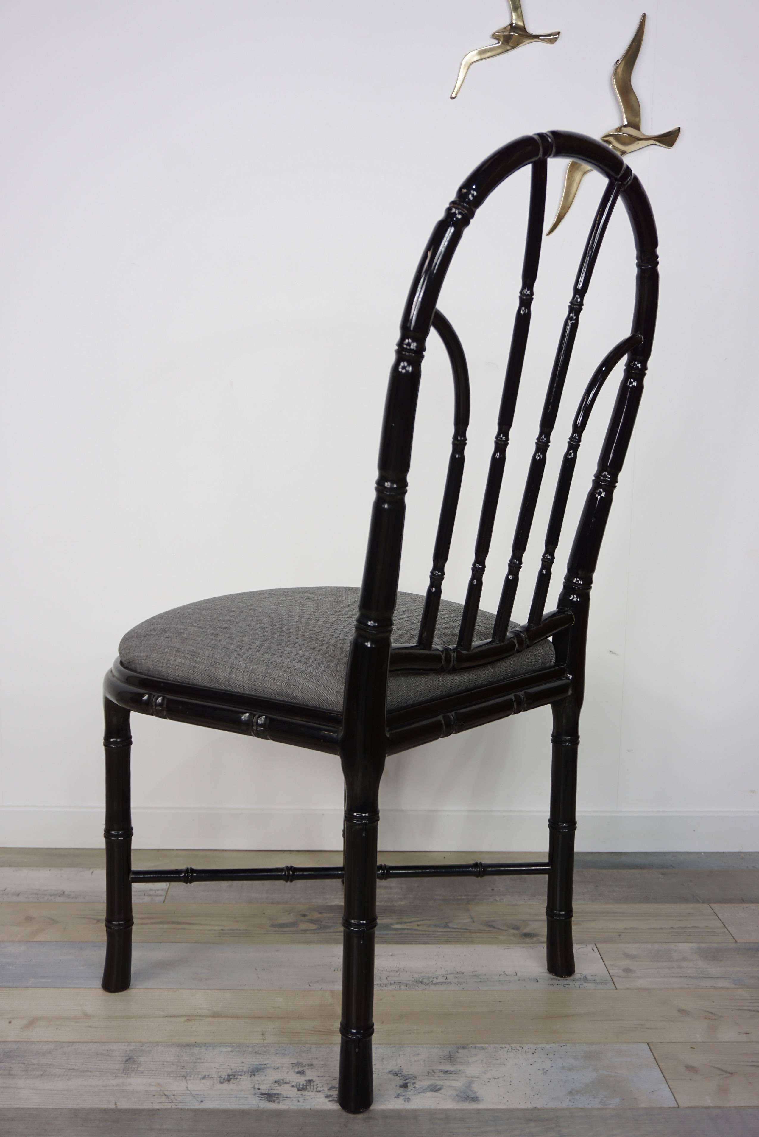 20th Century Italian Design Black Lacquered Wooden Bamboo Effect Set of Four Chairs For Sale