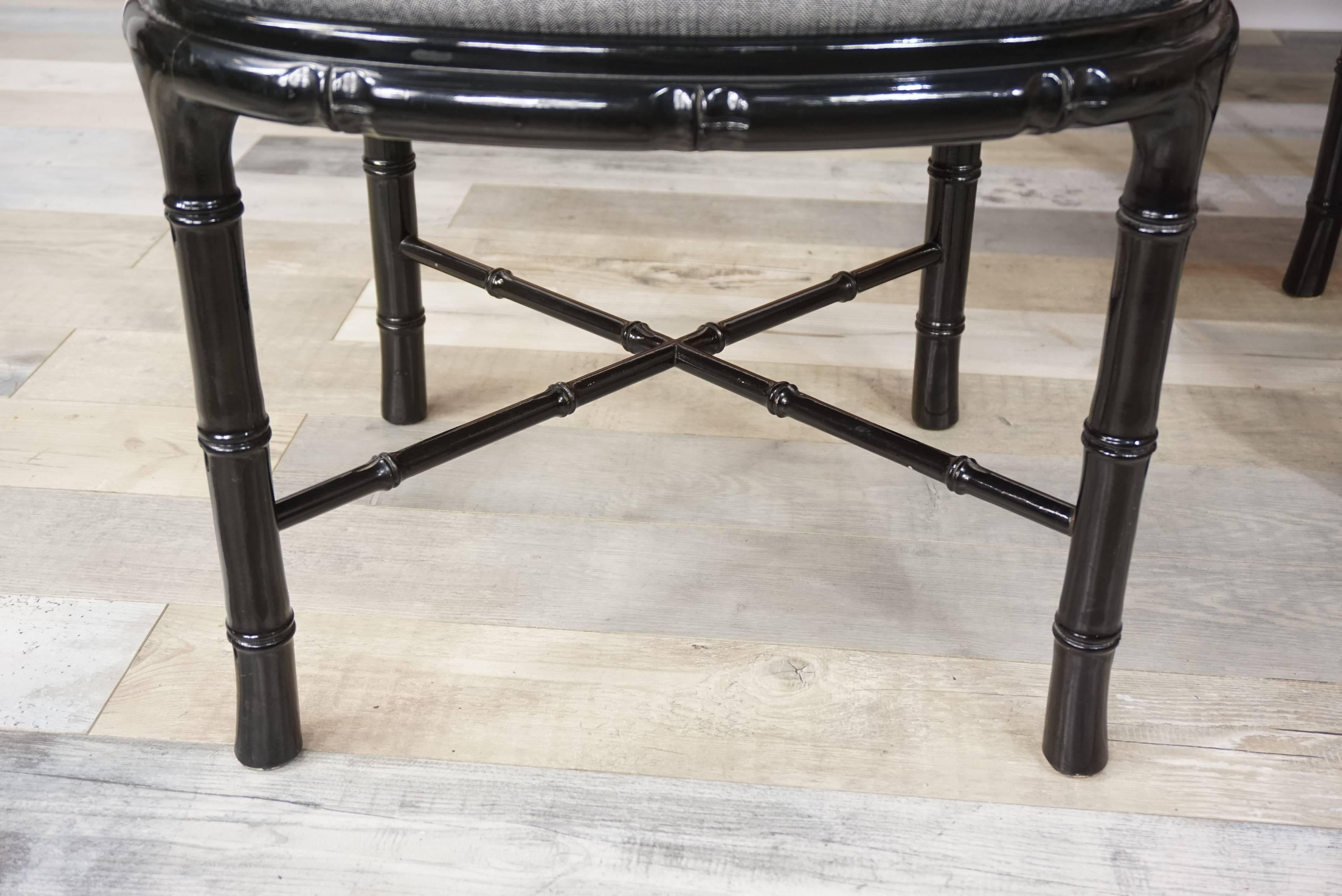 Italian Design Black Lacquered Wooden Bamboo Effect Set of Four Chairs For Sale 2