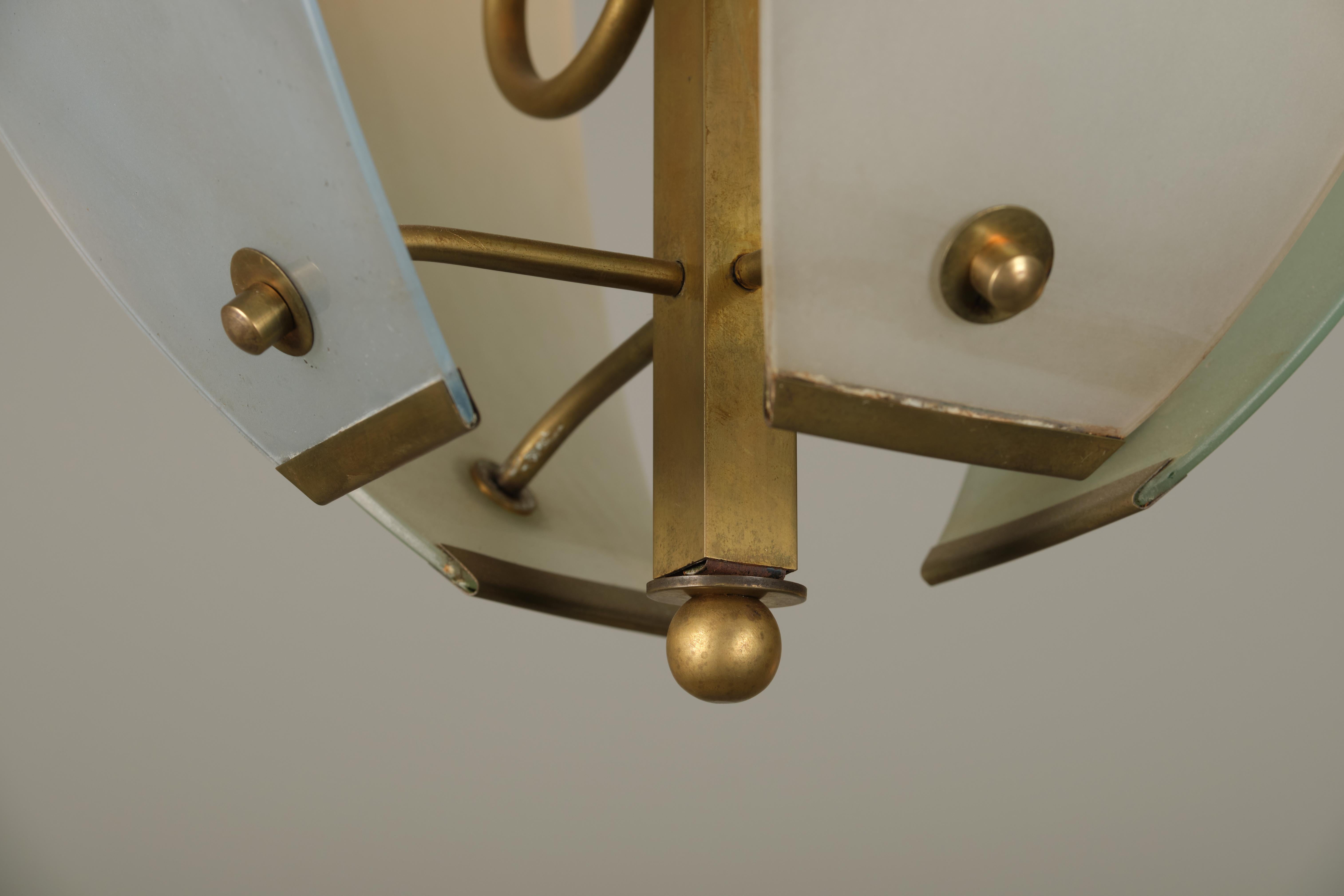 Italian Design Brass and Glass Chandelier, 1960 circa For Sale 6