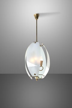 Lampadario in ottone e vetro di design italiano, 1960 circa