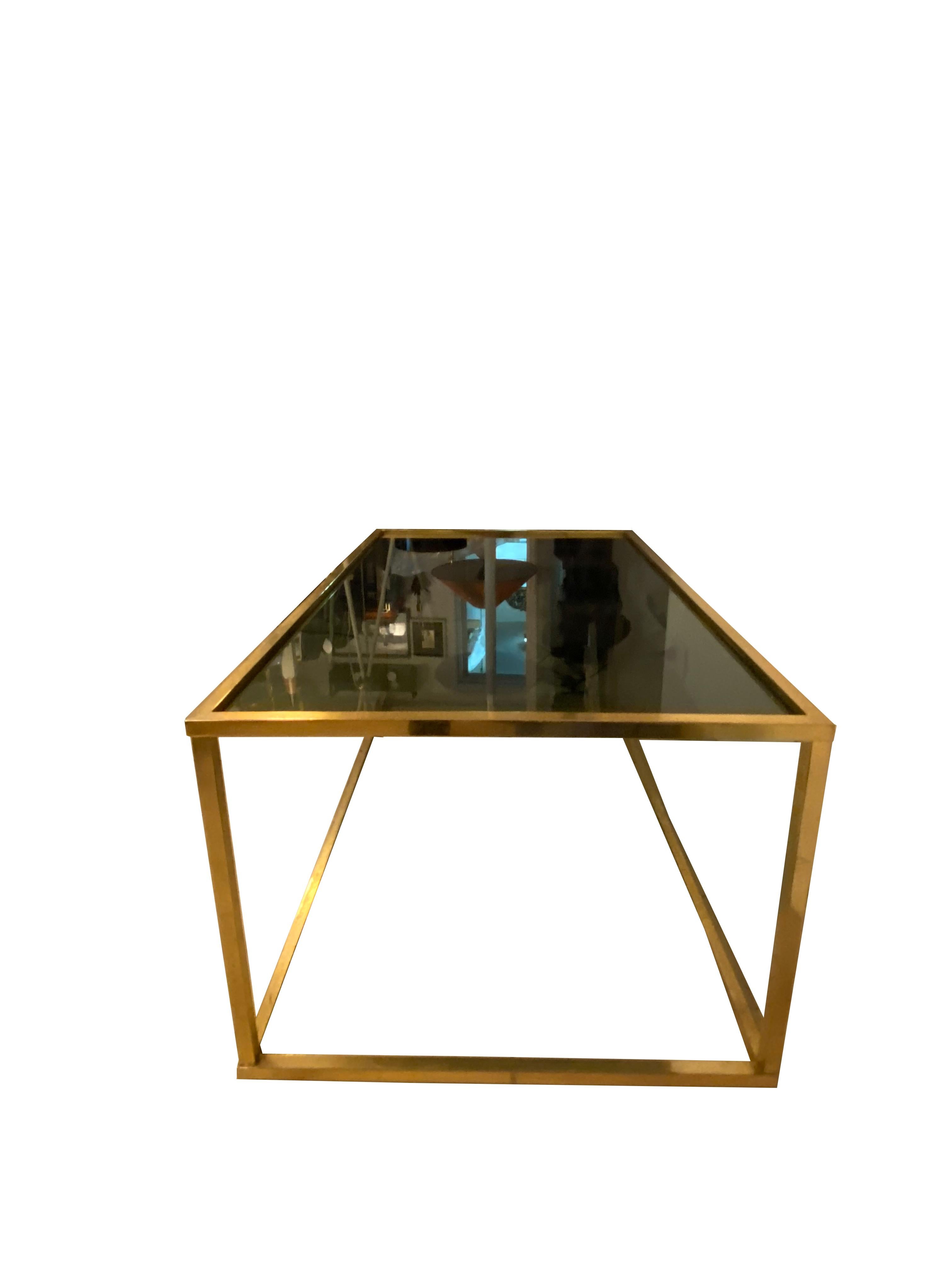 Italian Design Brass and Green Glass Coffee Table, Italy, 1970s In Good Condition In Naples, IT