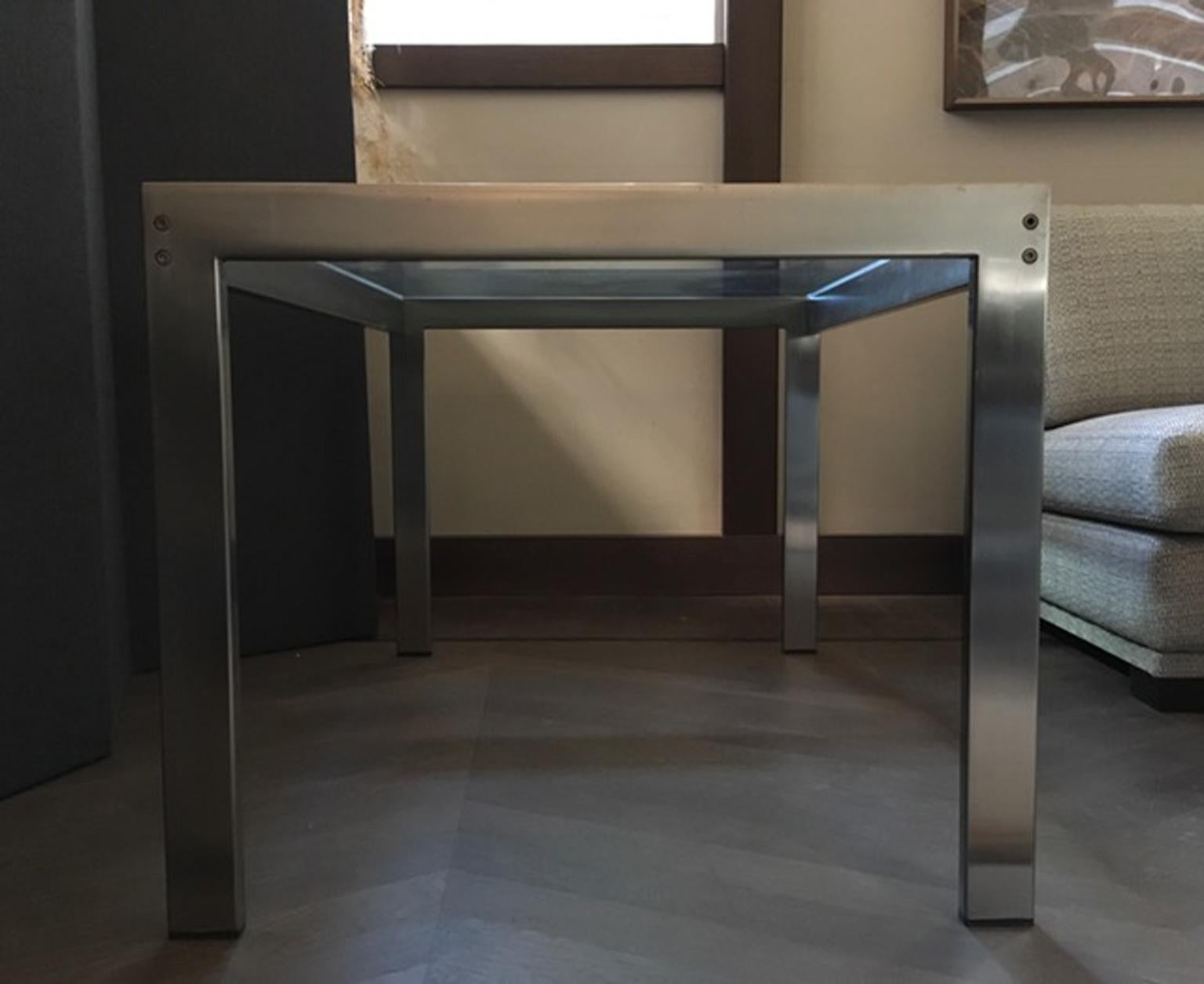 1960 Mid-Century Modern Italian Design Brushed Steel Crystal Desk For Sale 8