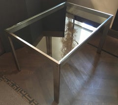 1960 Mid-Century Modern Italian Design Brushed Steel Crystal Desk
