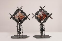Italian Brutalist Table Lamps, Handmade Metal & Murano Glass, 1970s