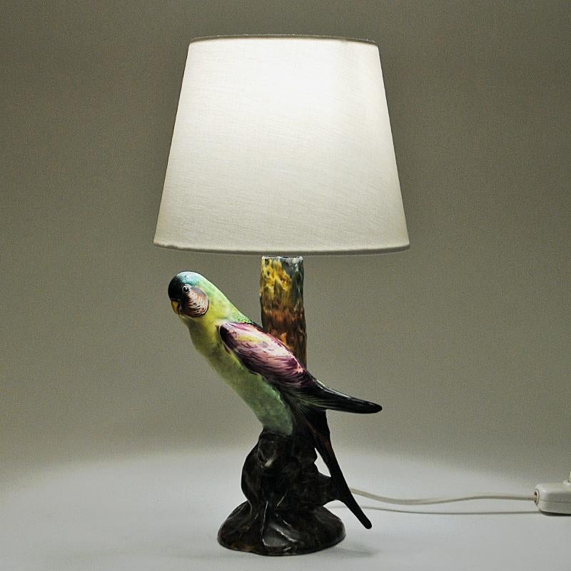 Glazed Italian design Budgerigar bird ceramic table lamp 1950s