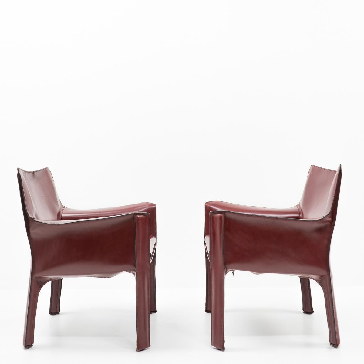 Late 20th Century Italian Design Cab 414 Armchairs by Mario Bellini for Cassina, Set of 2
