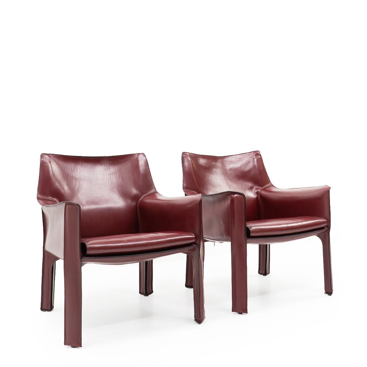 Metal Italian Design Cab 414 Armchairs by Mario Bellini for Cassina, Set of 2
