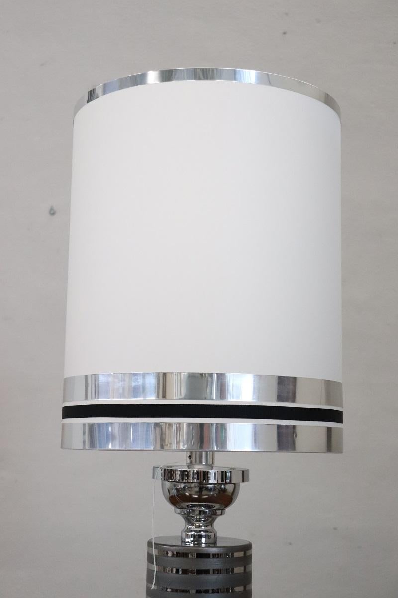 Late 20th Century Italian Design Ceramic and Chromed Metal Table Lamp, 1970s For Sale