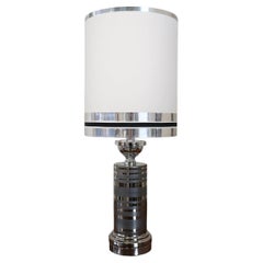 Lampe de bureau italienne en céramique et métal chromé, 1970