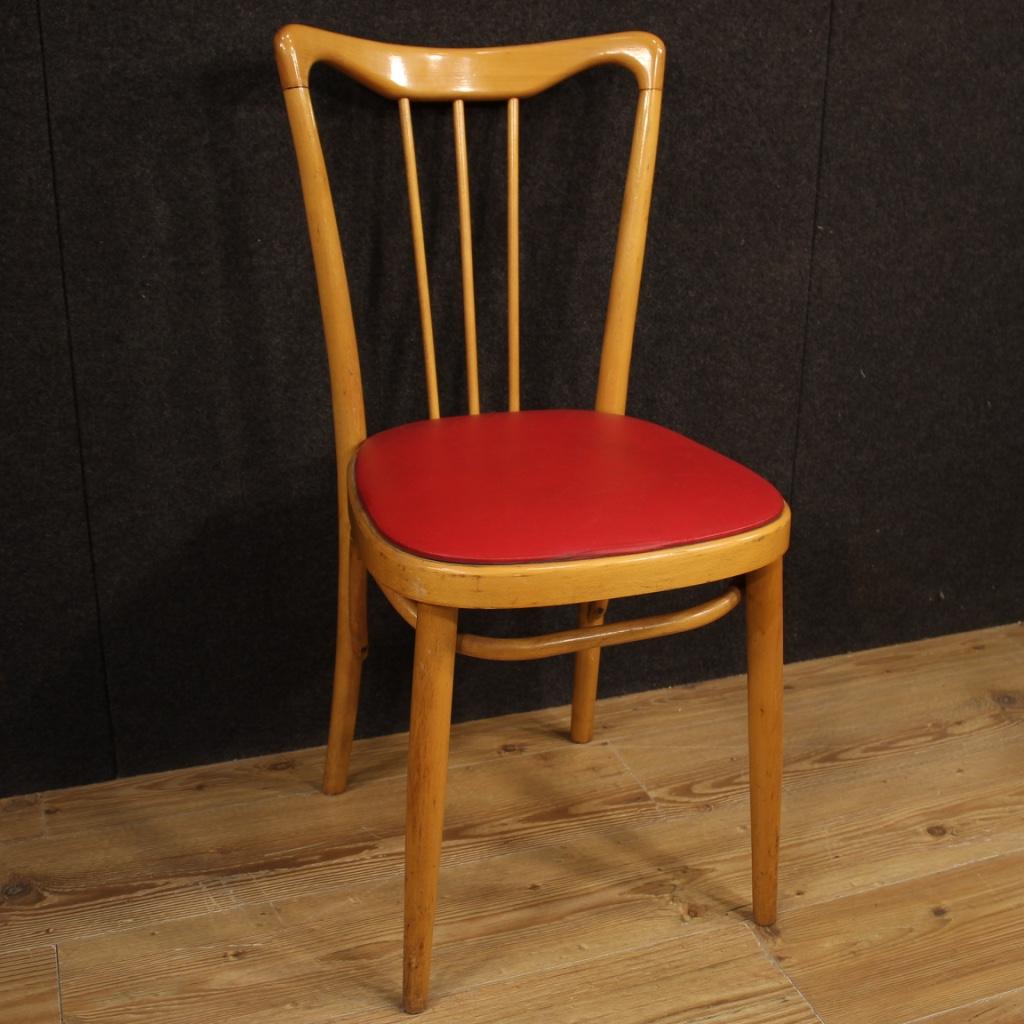 Italian Design Chairs in Exotic Wood and Imitation Leather In Good Condition For Sale In London, GB
