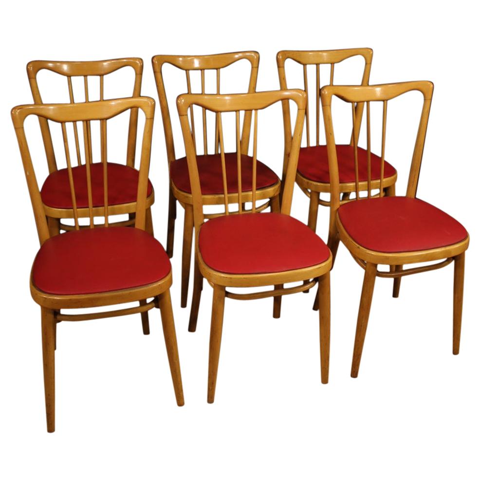 Italian Design Chairs in Exotic Wood and Imitation Leather For Sale