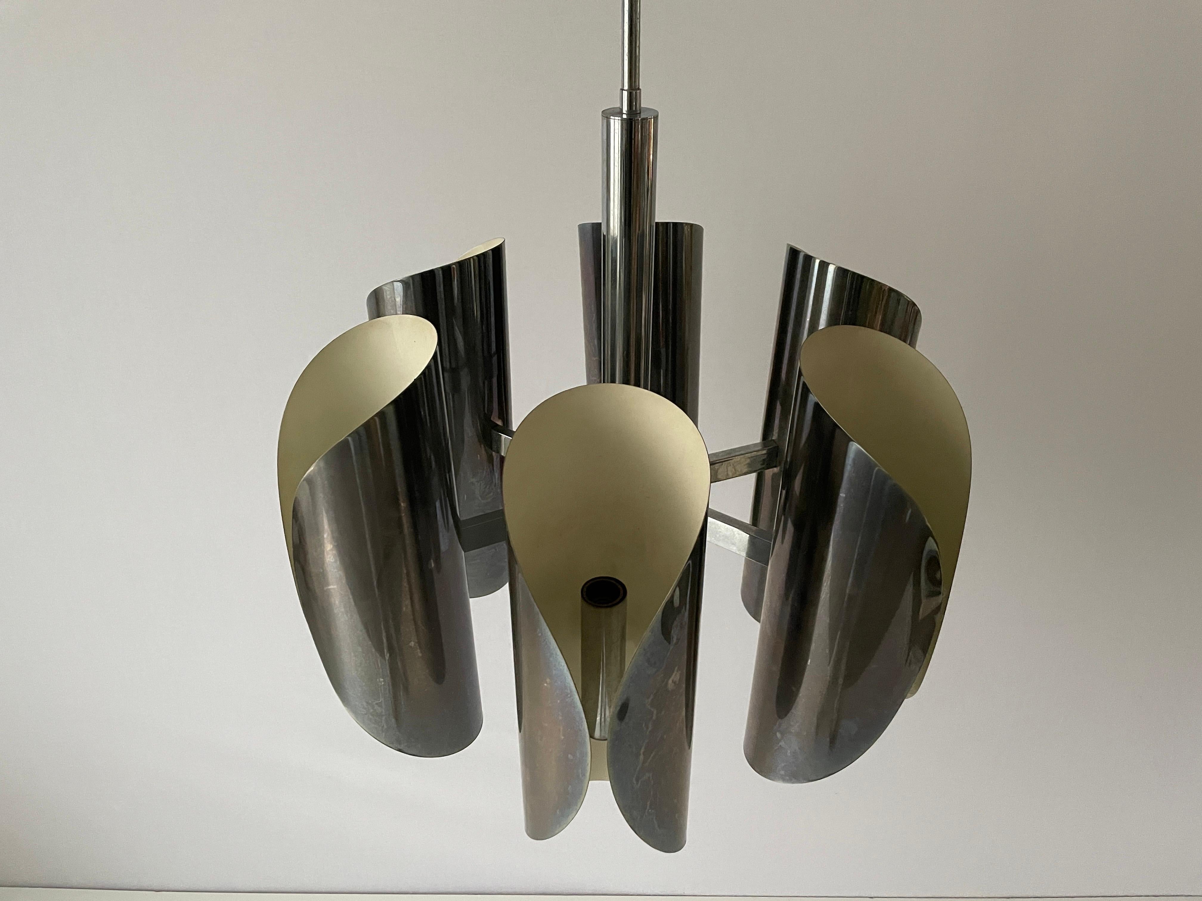 Mid-Century Modern Italian Design Chrome 6-head Ceiling Lamp by Reggiani, 1960s, Italy