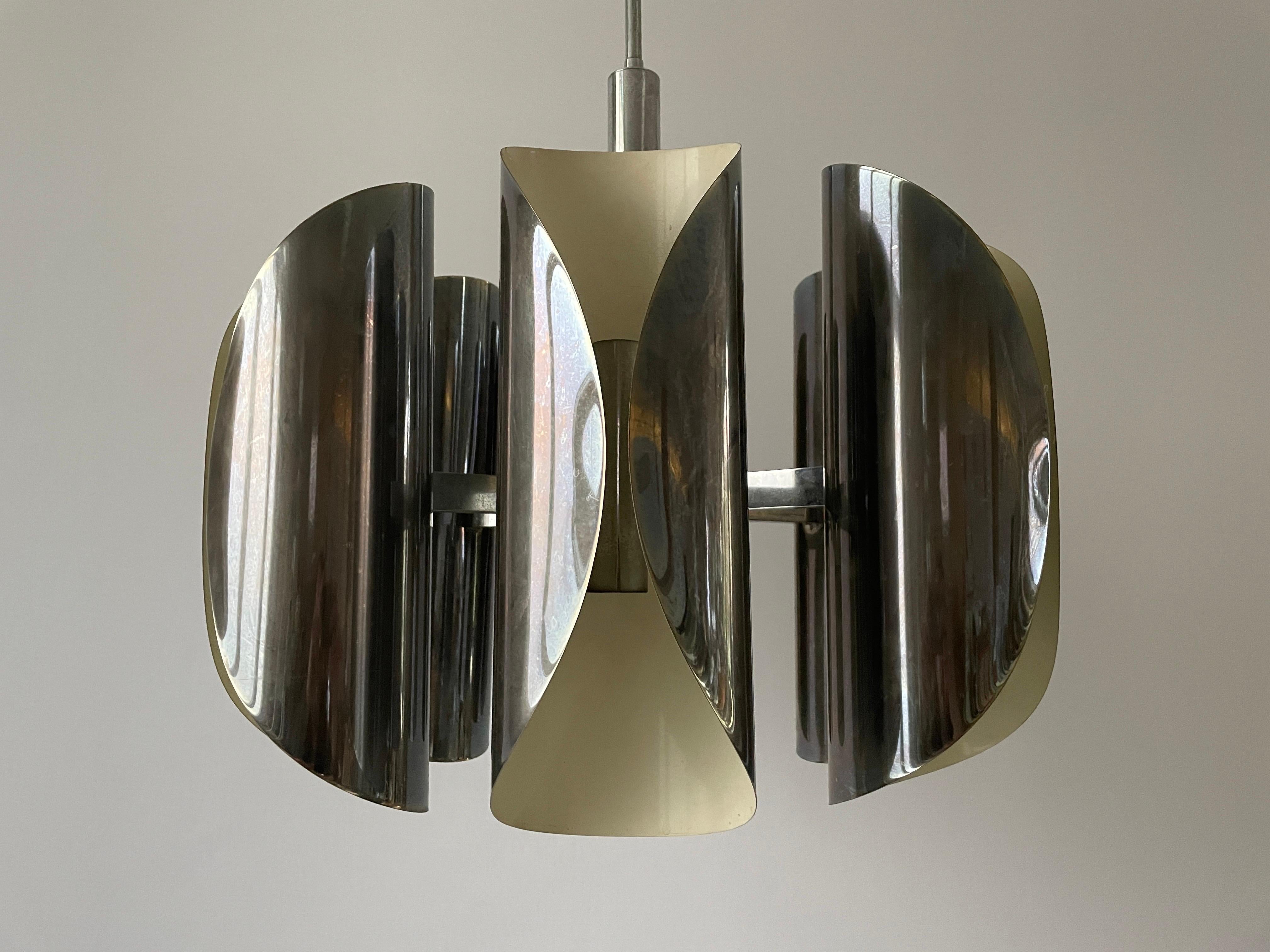 Italian Design Chrome 6-head Ceiling Lamp by Reggiani, 1960s, Italy In Excellent Condition In Hagenbach, DE