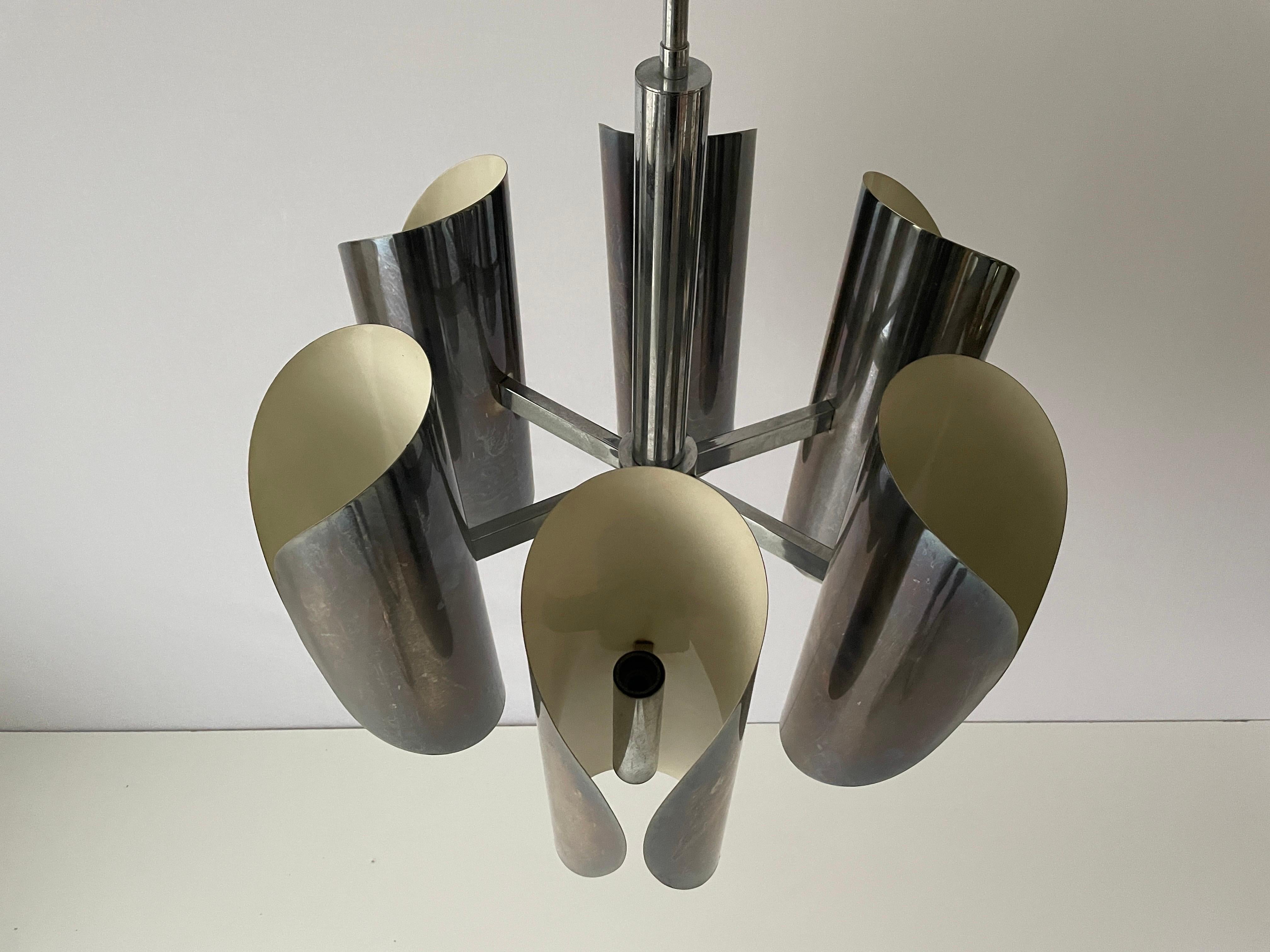 Mid-20th Century Italian Design Chrome 6-head Ceiling Lamp by Reggiani, 1960s, Italy