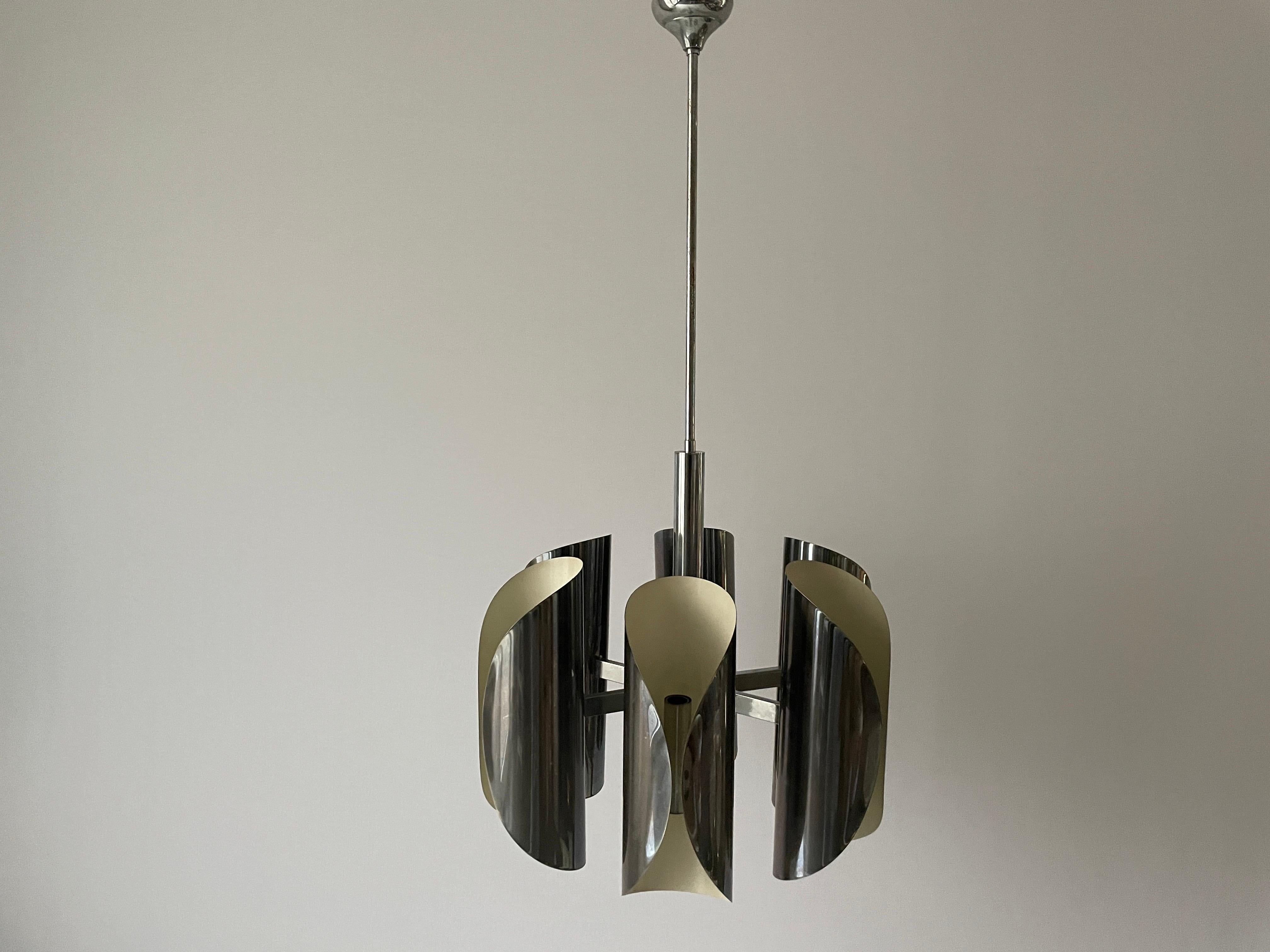 Italian Design Chrome 6-head Ceiling Lamp by Reggiani, 1960s, Italy 1