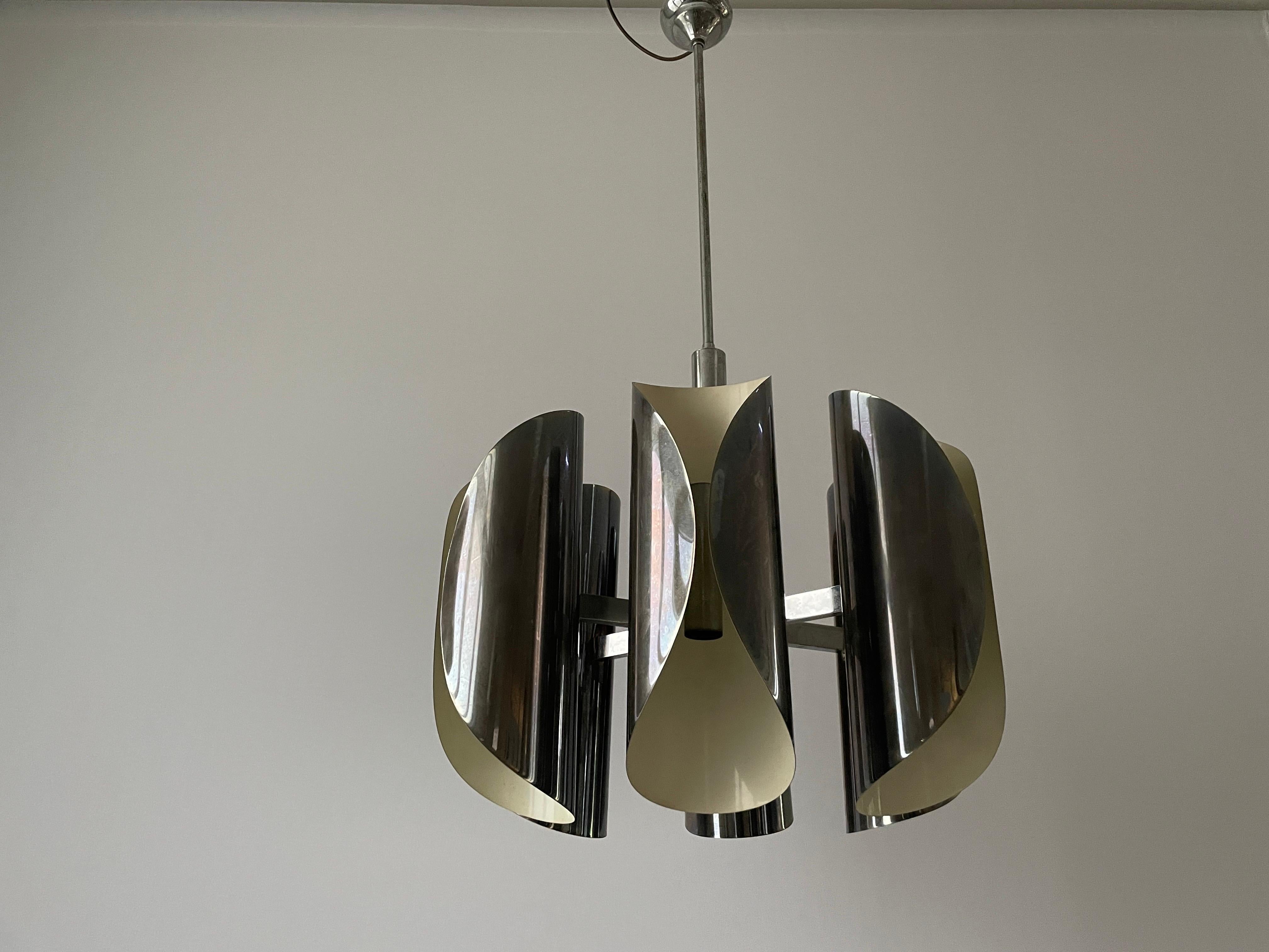 Italian Design Chrome 6-head Ceiling Lamp by Reggiani, 1960s, Italy 3