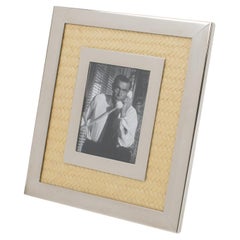 Vintage Chrome and Straw Marquetry Picture Frame, Italy 1970s