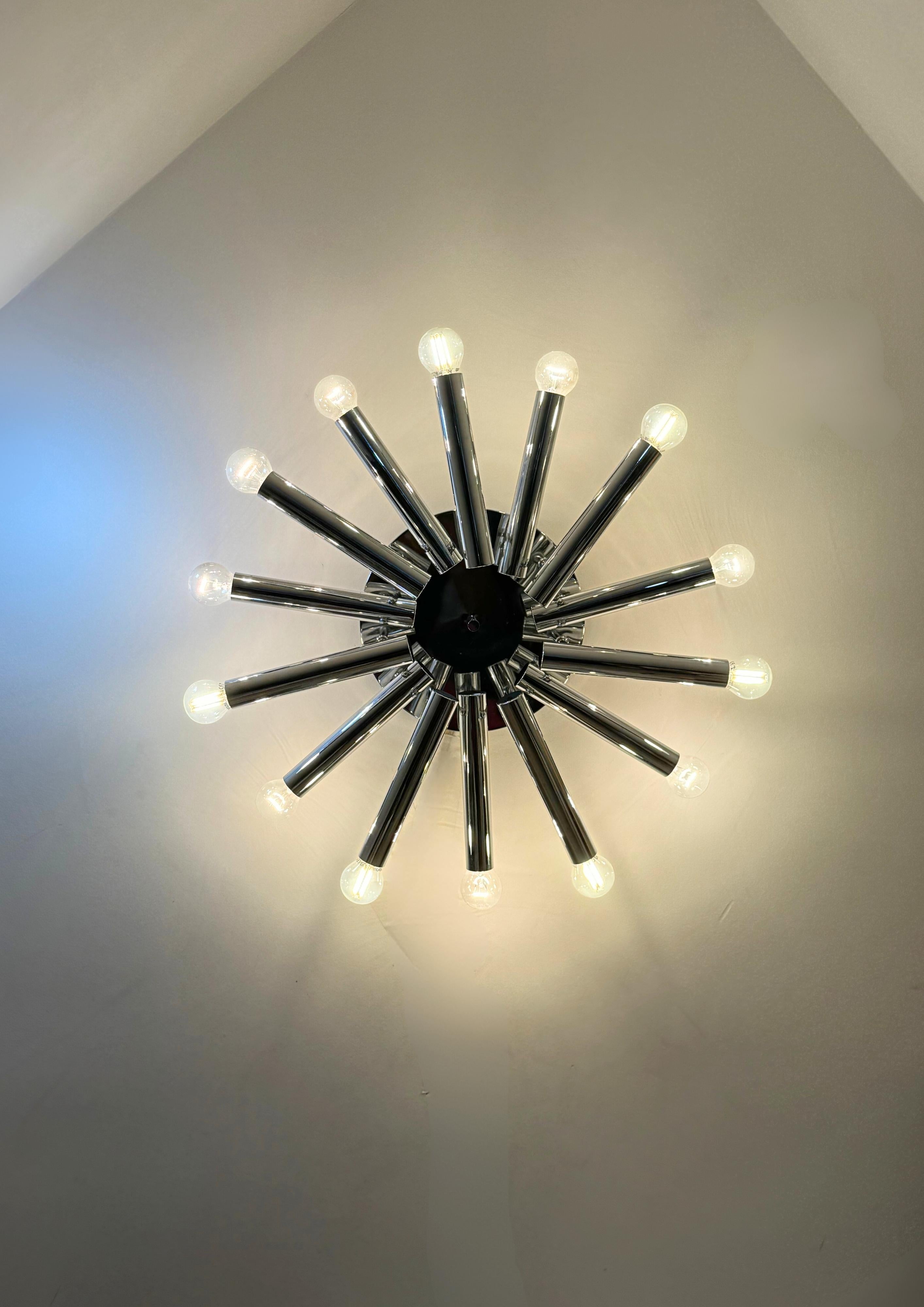 Italian Design Chrome Sputnik Plafond Lamp by Gaetano Sciolari In Good Condition In Torquay, GB