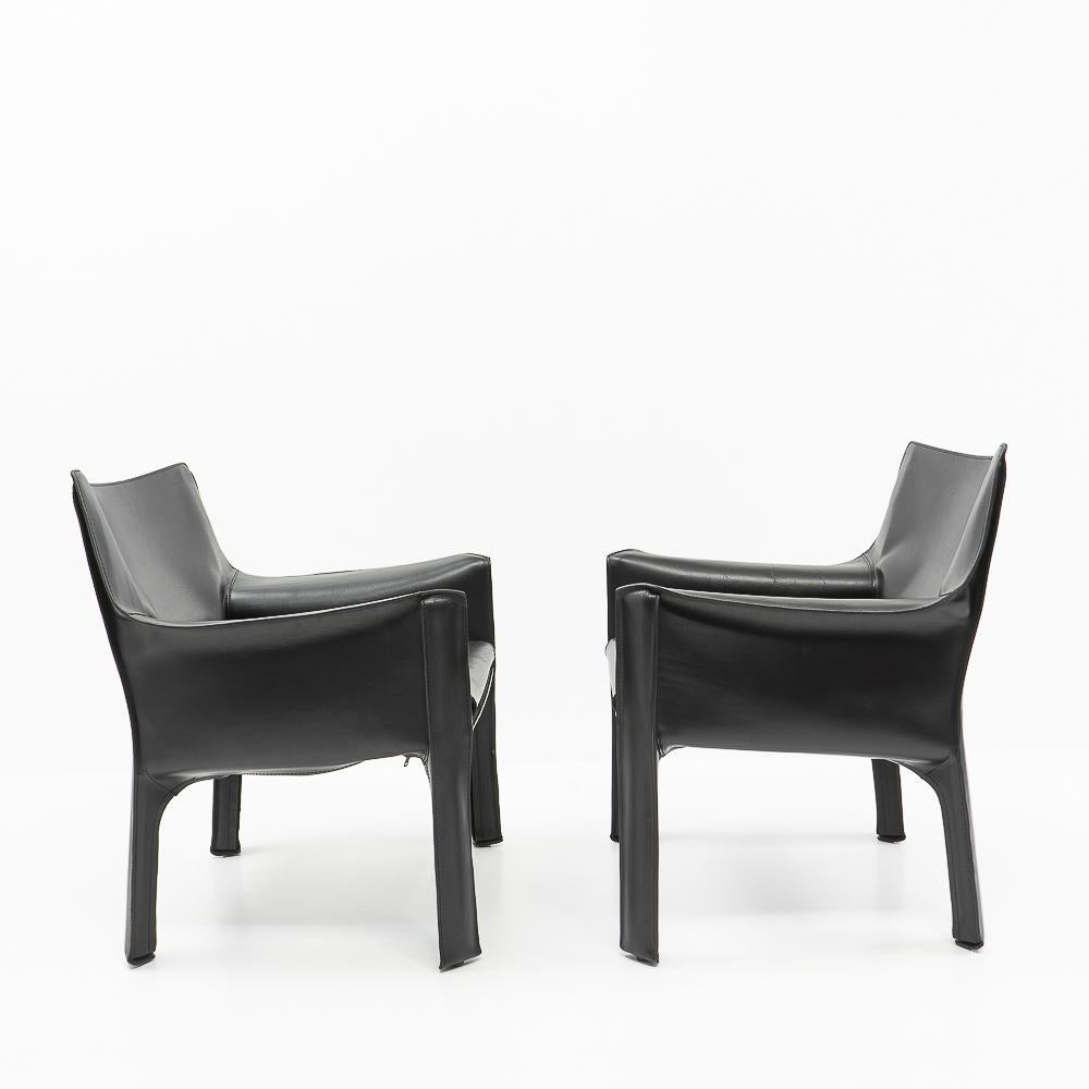 Metal Italian Design Classic Cab 414 Armchairs by Mario Bellini for Cassina, Set of 2 For Sale