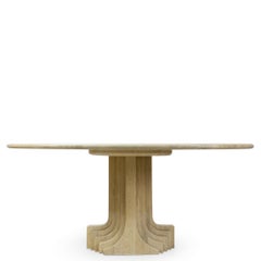 Italian Design Classic Carlo Scarpa Oval Travertine Dining Table, 1970s