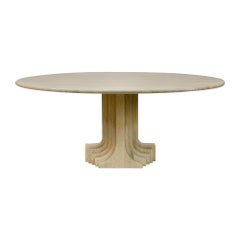 Vintage Italian Design Classic Carlo Scarpa Oval Travertine Dining Table, 1970s