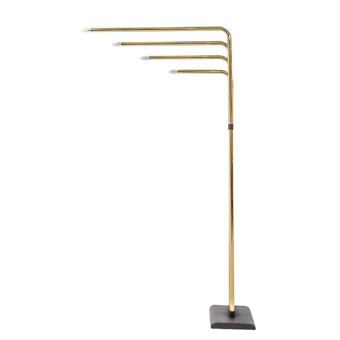 Four-armed, brass plated floor lamp by Goffredo Reggiani designed during the 1970s for Reggiani Illuminazione. 
The sculptural lamp remains in very good vintage condition, with some small signs of use on the finish. The four metal arms can be moved