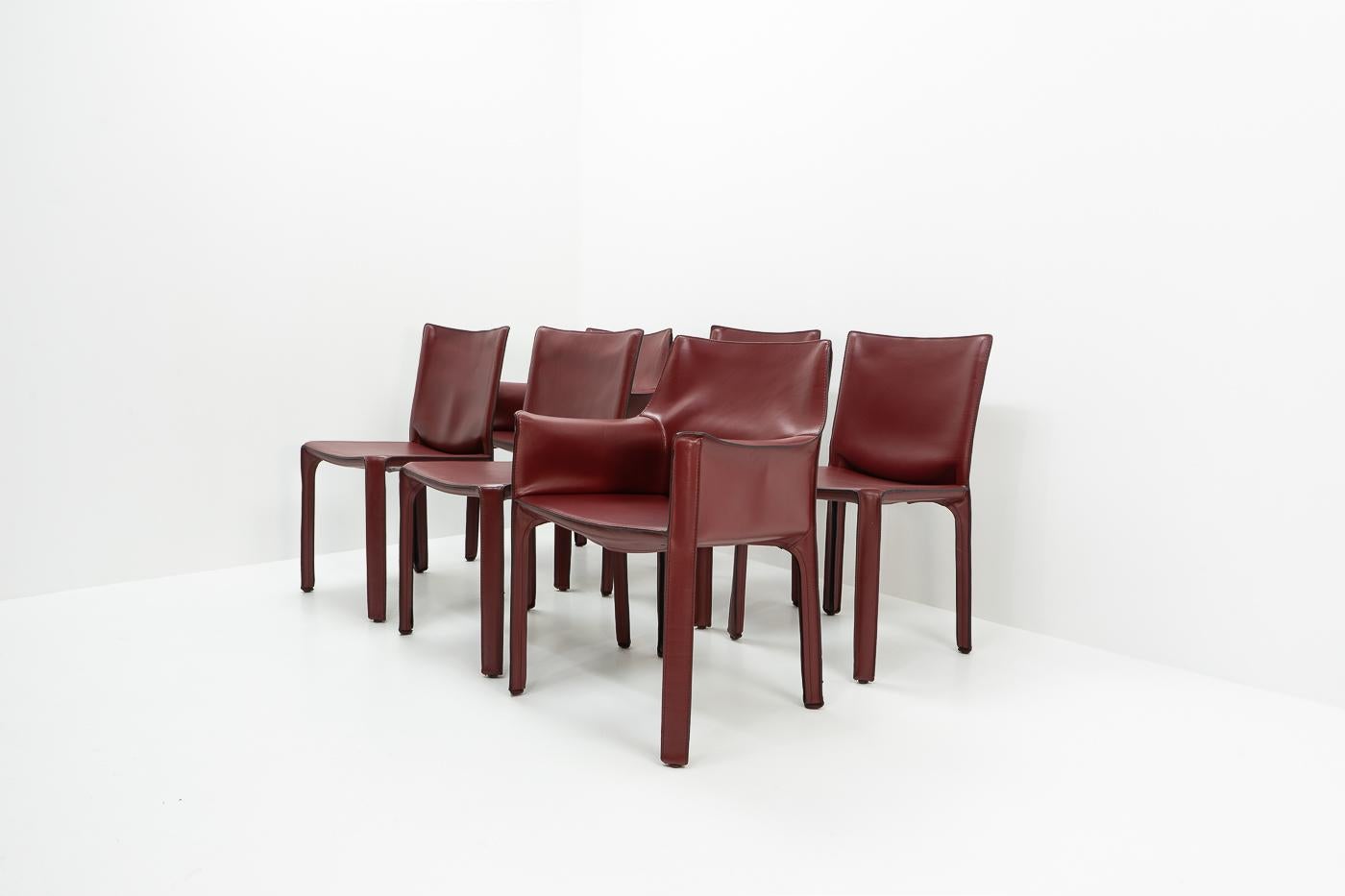 Mid-Century Modern Italian Design Classics, Cab Chairs by Mario Bellini for Cassina, Set of 6 For Sale