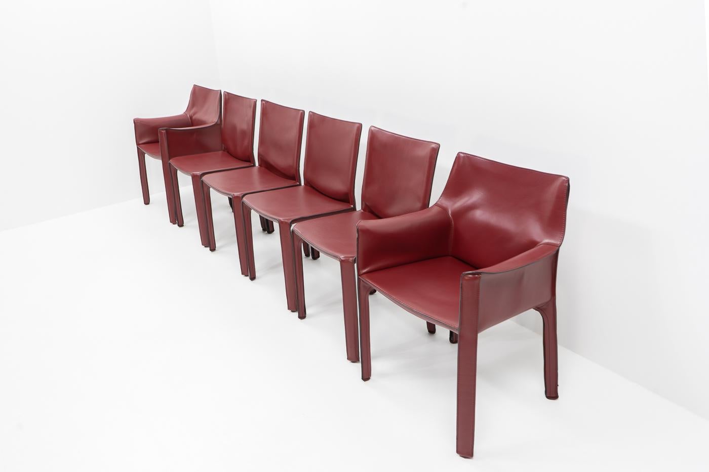 Late 20th Century Italian Design Classics, Cab Chairs by Mario Bellini for Cassina, Set of 6 For Sale