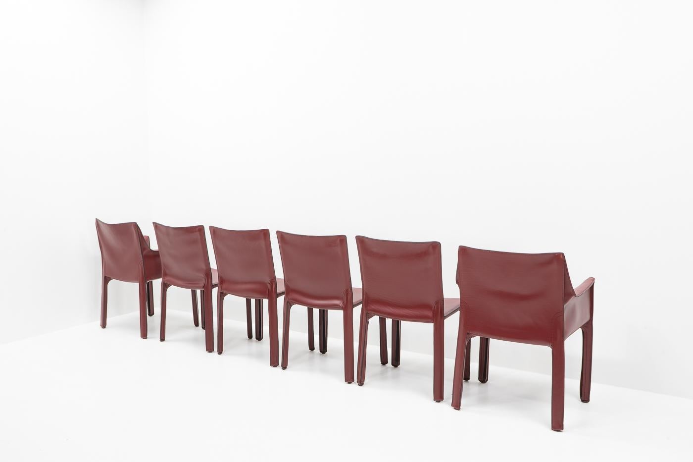 Italian Design Classics, Cab Chairs by Mario Bellini for Cassina, Set of 6 For Sale 1