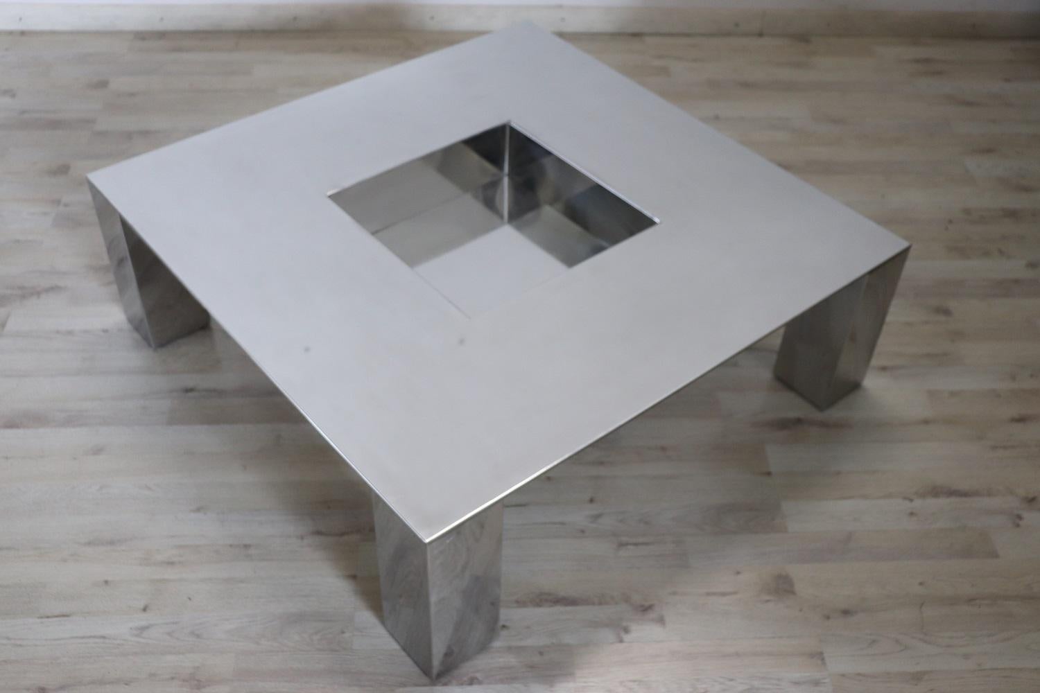 Italian Design Coffee Table in Steel by Giovanni Offredi for Saporiti 1970s In Fair Condition In Casale Monferrato, IT