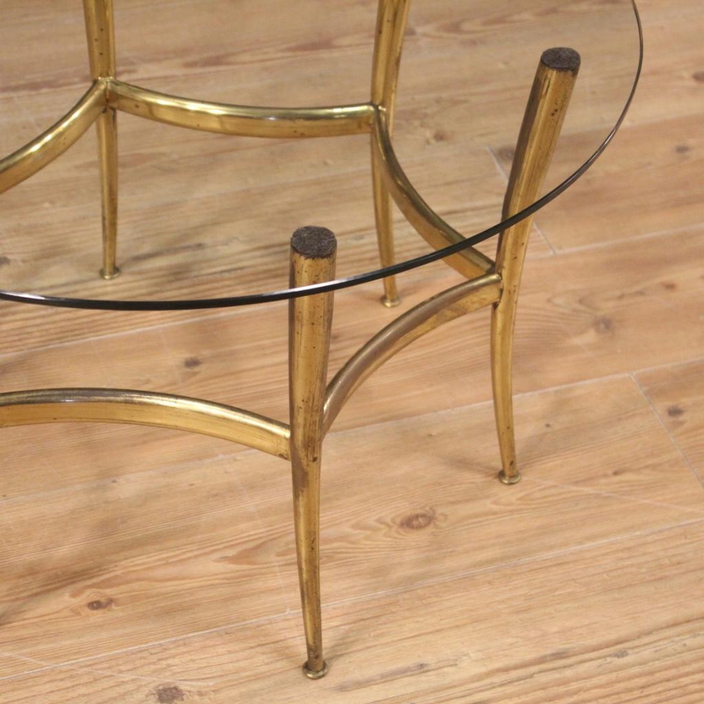 Metal Italian Design Coffee Table in Golden Brass with Glass Top For Sale