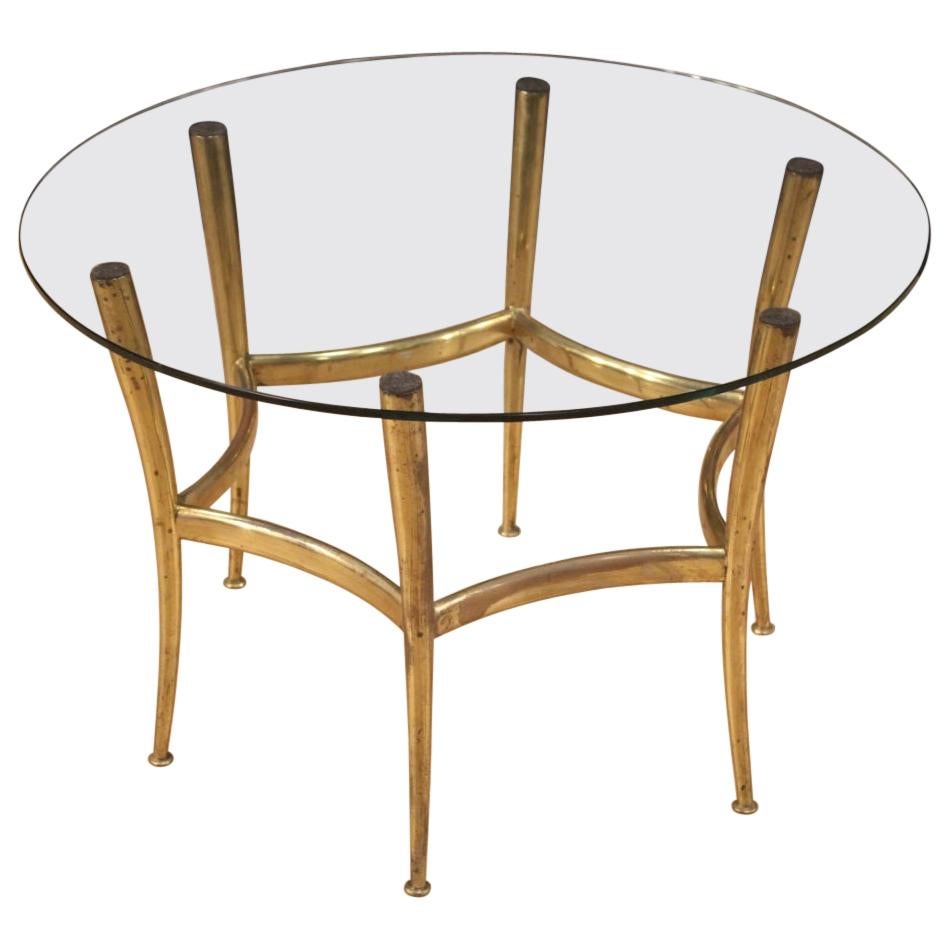 Italian Design Coffee Table in Golden Brass with Glass Top For Sale