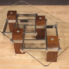 Italian Design Coffee Table in Wood, Chromed Metal and Crystal